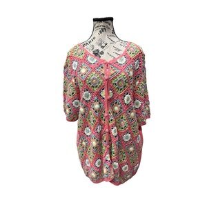 Vintage Granny Square Crochet Cardigan Sweater